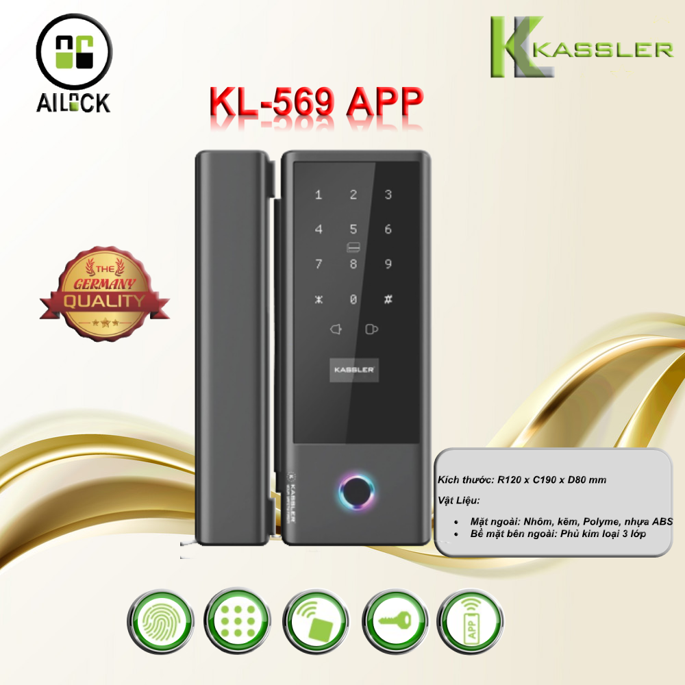 Khóa điện tử Kassler KL-569 APP / Khóa Cửa Kính