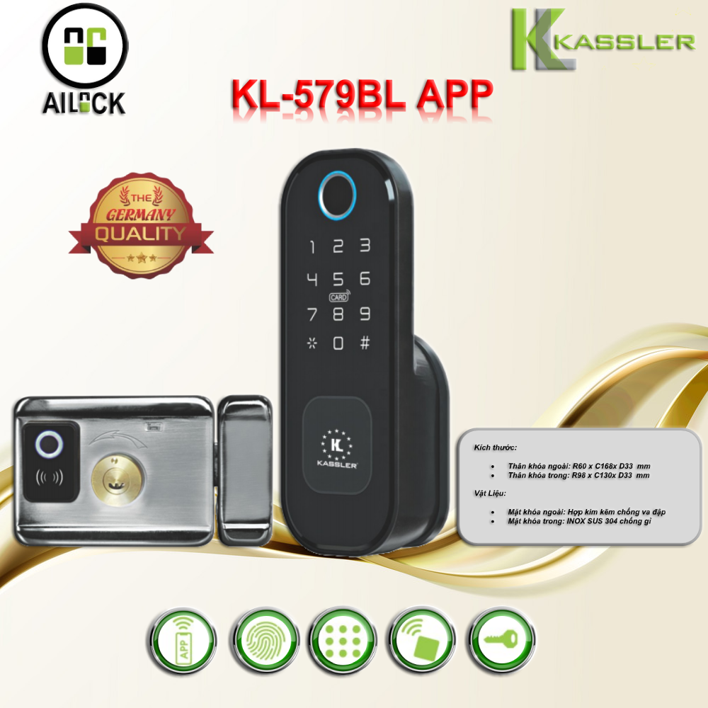 Khóa Vân Tay Cửa Cổng Kassler KL-579BL APP