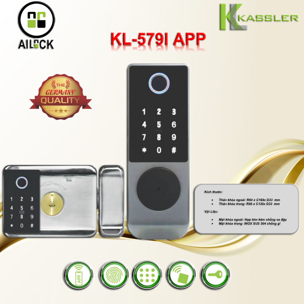 Khóa Vân Tay Cửa Cổng Kassler KL-579I APP (REMOTE)