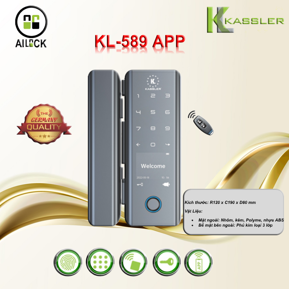 Khóa điện tử Kassler KL-589 APP/ Khóa Cửa Kính