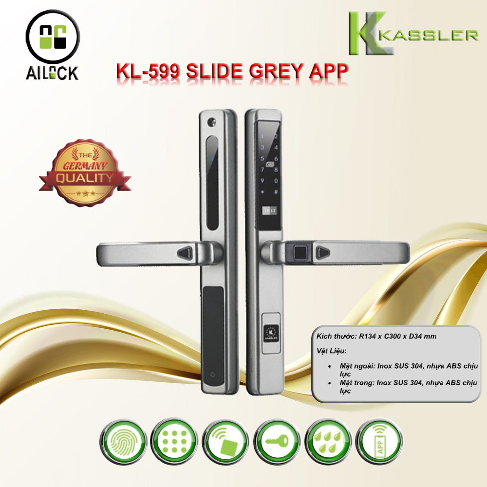 Khóa Vân Tay Cửa Nhôm Kassler KL-599 SLIDE GREY APP