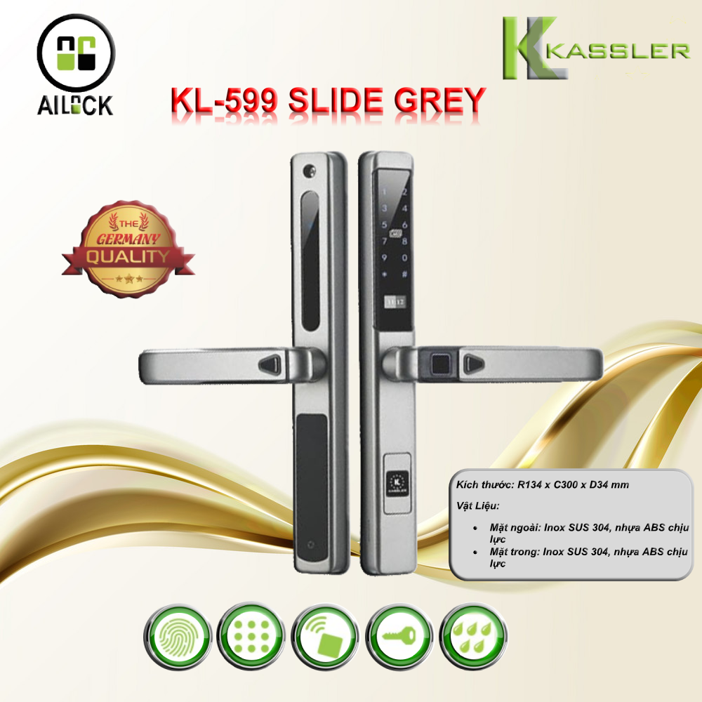 Khóa Vân Tay Cửa Nhôm Kassler KL-599 SLIDE GREY