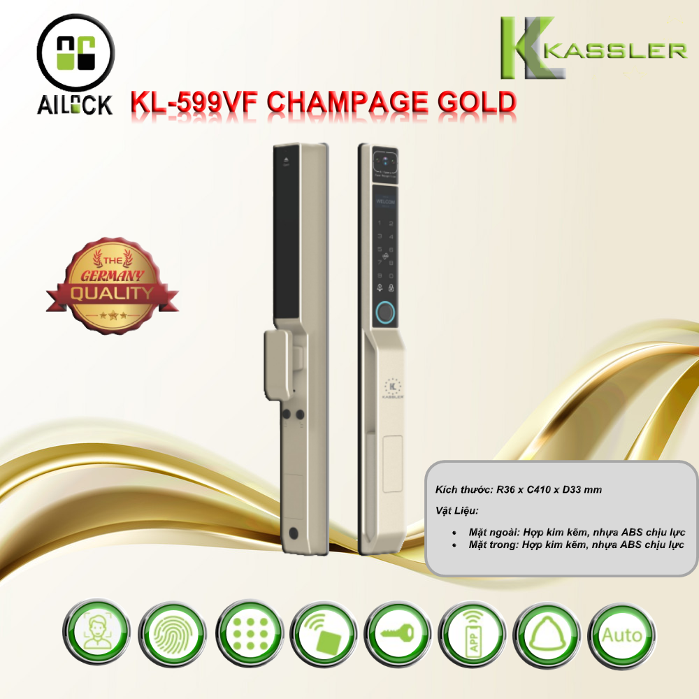 Khóa Vân Tay Cửa Nhôm Kassler KL-599 VF CHAMPAGE GOLD APP