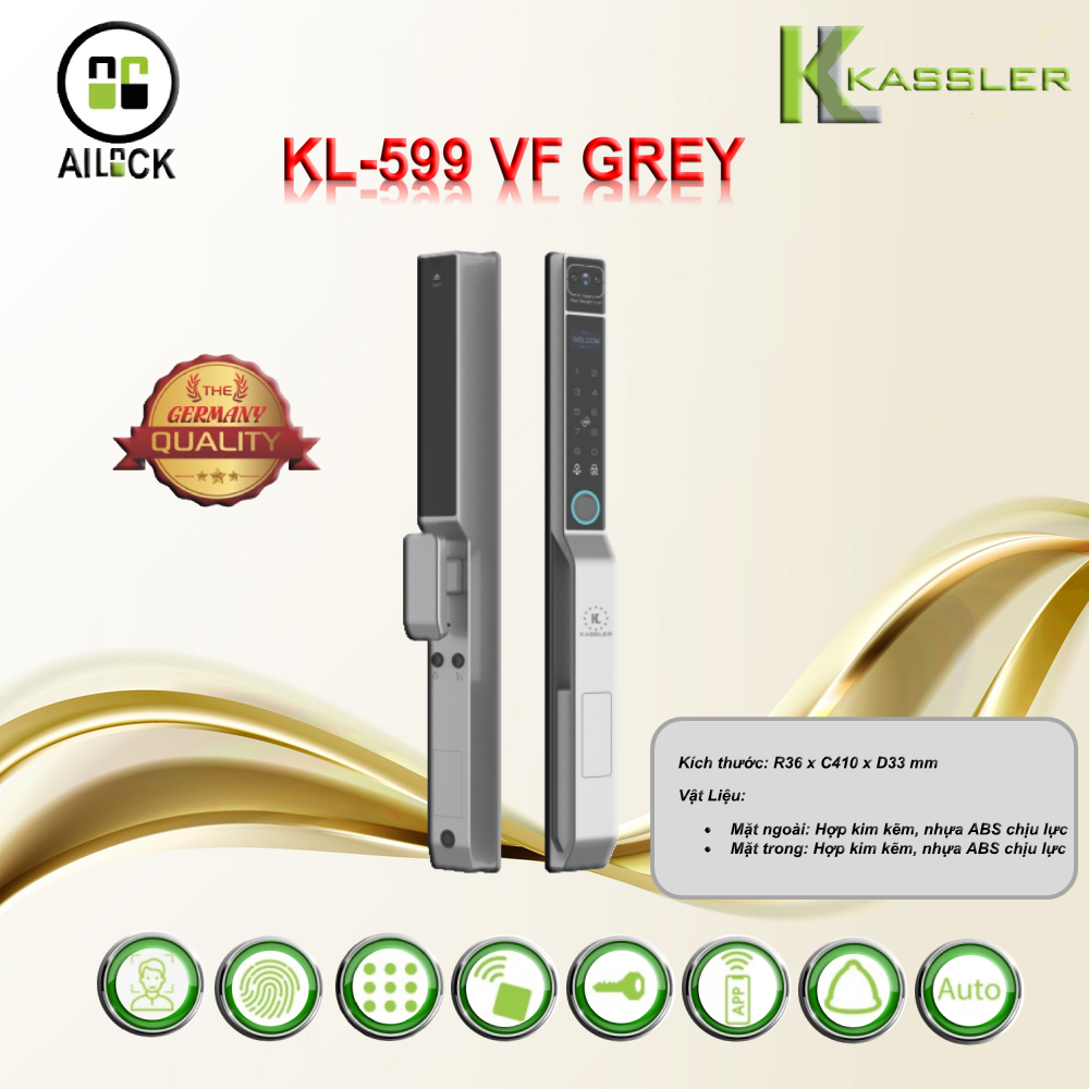 Khóa Vân Tay Cửa Nhôm Kassler KL-599 VF GREY APP