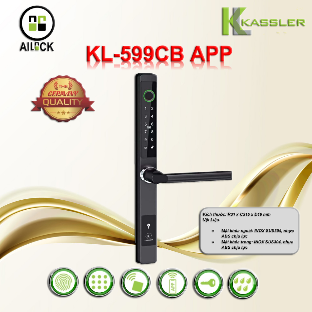Khóa Vân Tay Cửa Nhôm, Cửa Sắt Kassler KL-599CB