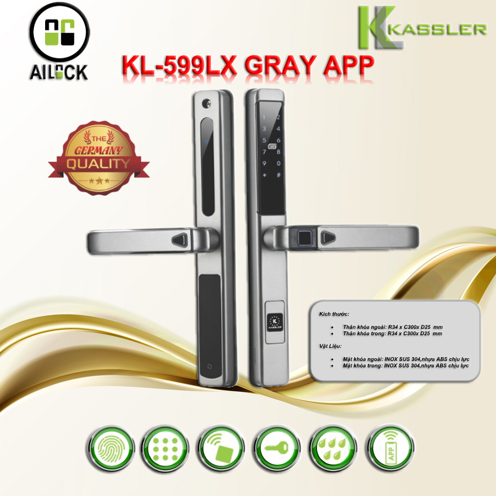 Khóa Vân Tay Cửa Nhôm Kassler KL-599LX GRAY - APP