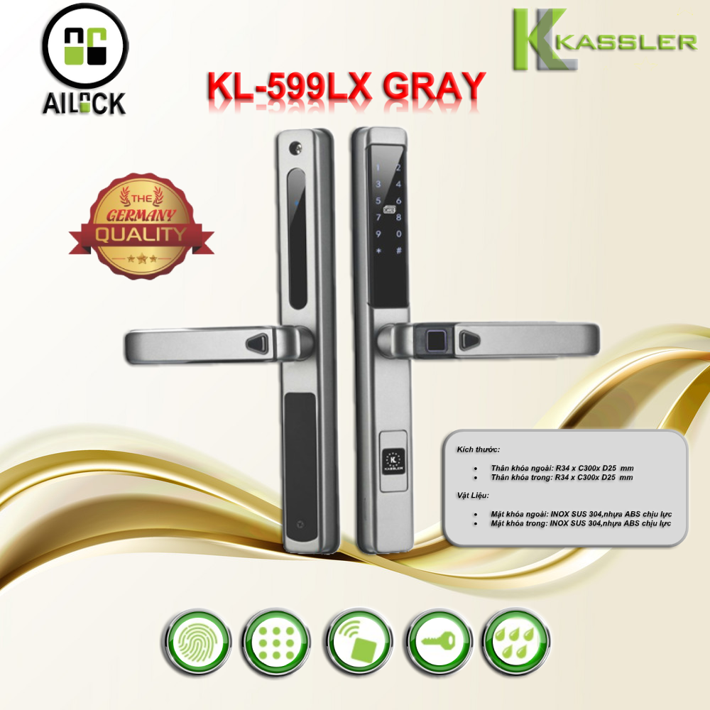 Khóa Vân Tay Cửa Nhôm Kassler KL-599LX GRAY