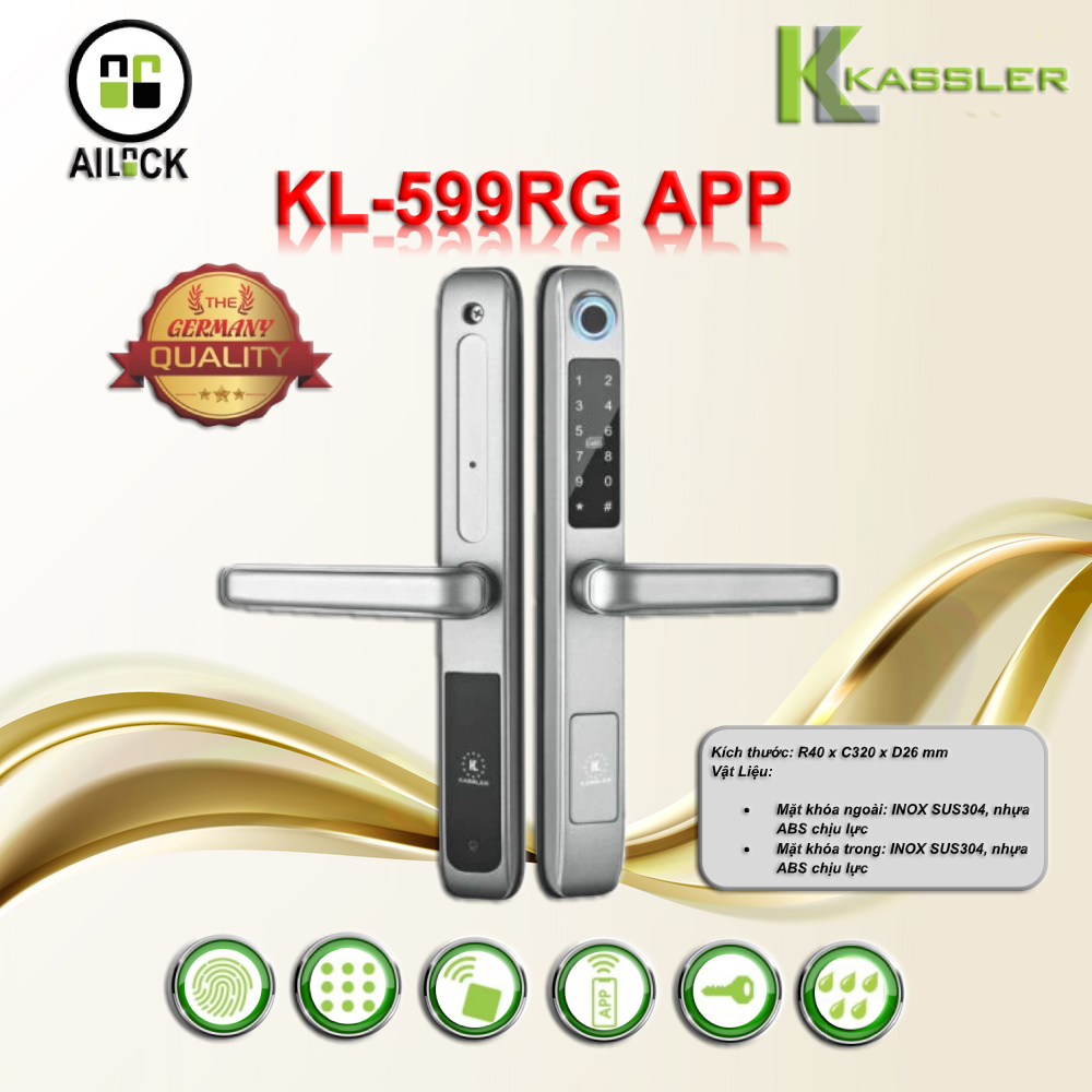 Khóa Vân Tay Cửa Nhôm Kassler KL-599RG-APP