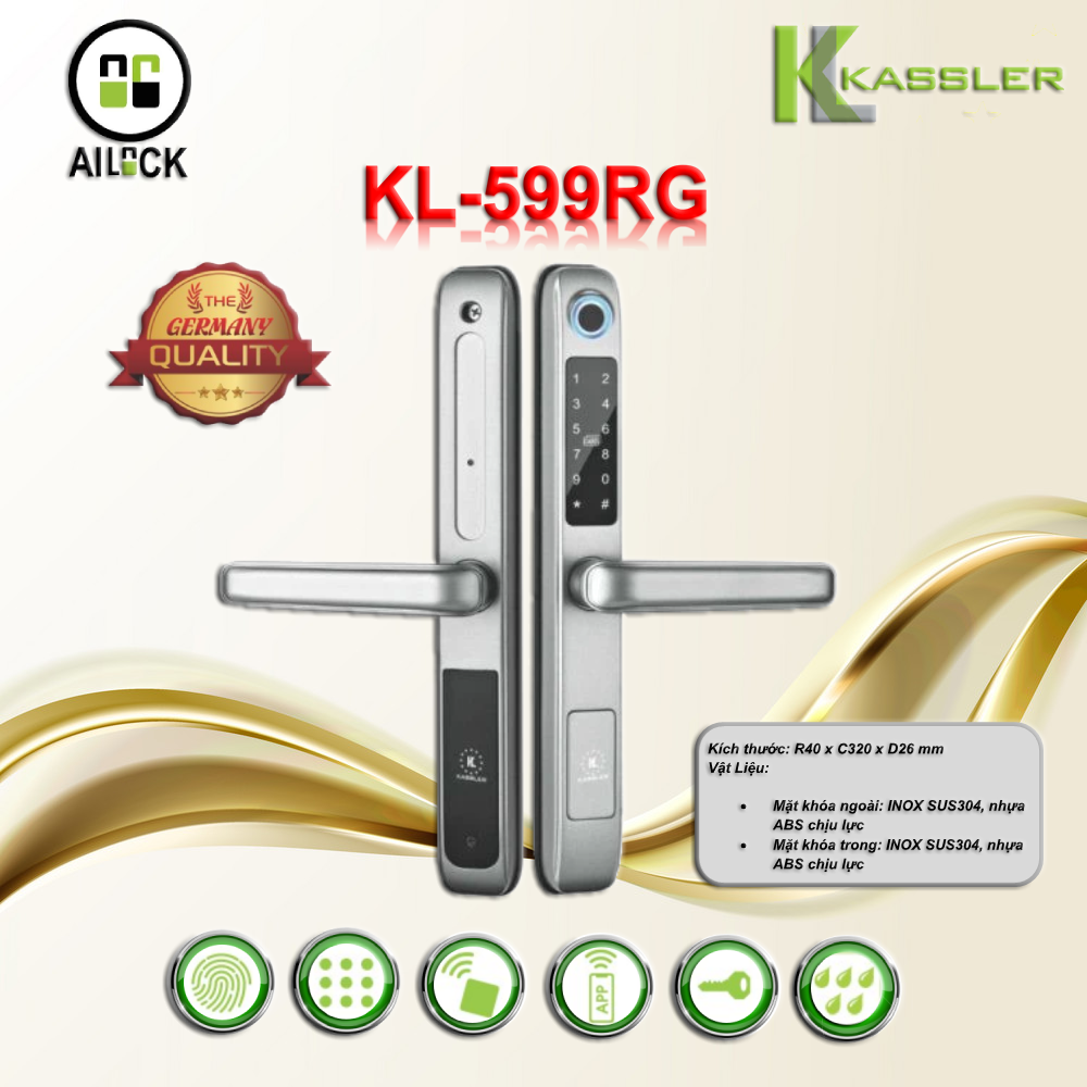 Khóa Vân Tay Cửa Nhôm Kassler KL-599RG