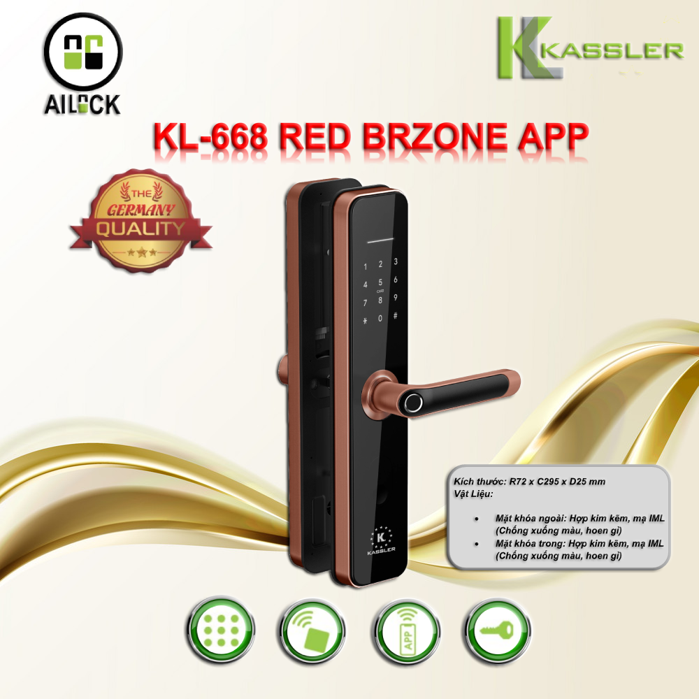 Khóa điện tử Kassler KL-668 RED BRONZE APP
