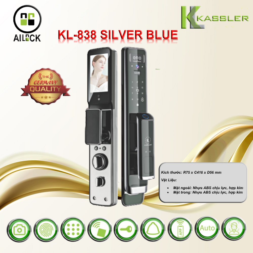 Khóa Điện Tử KASSLER KL-838 SILVER BLUE APP