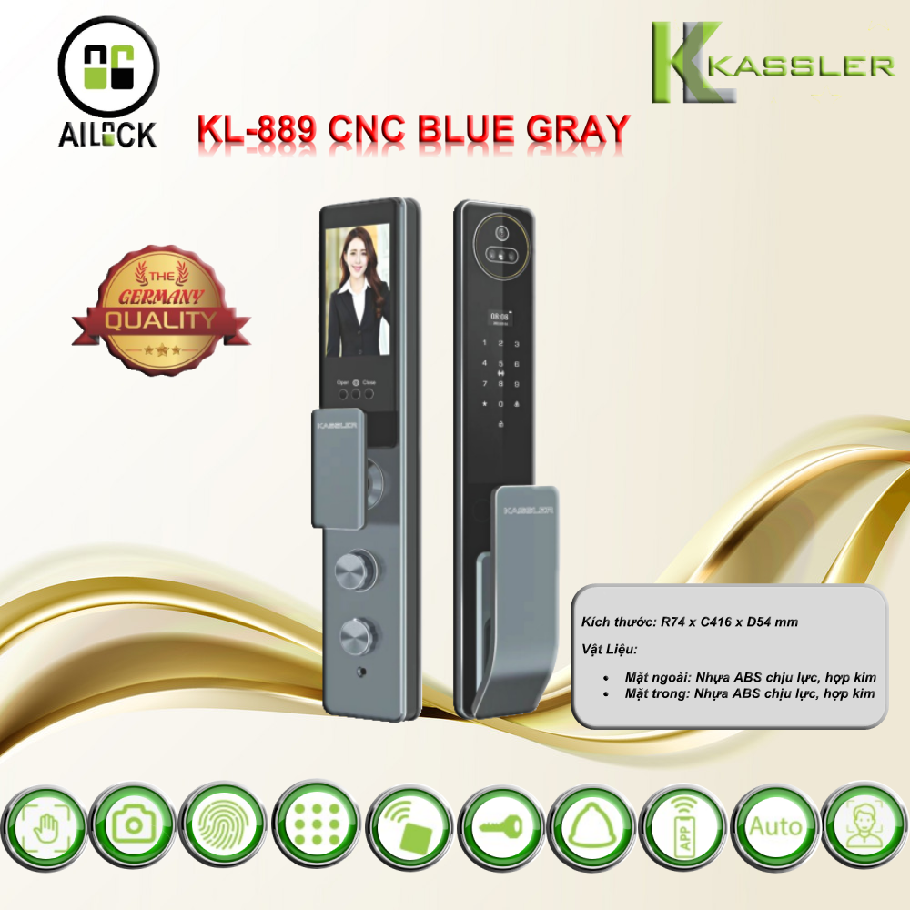 Khóa Vân Tay Kassler KL-889 CNC BLUE GRAY APP
