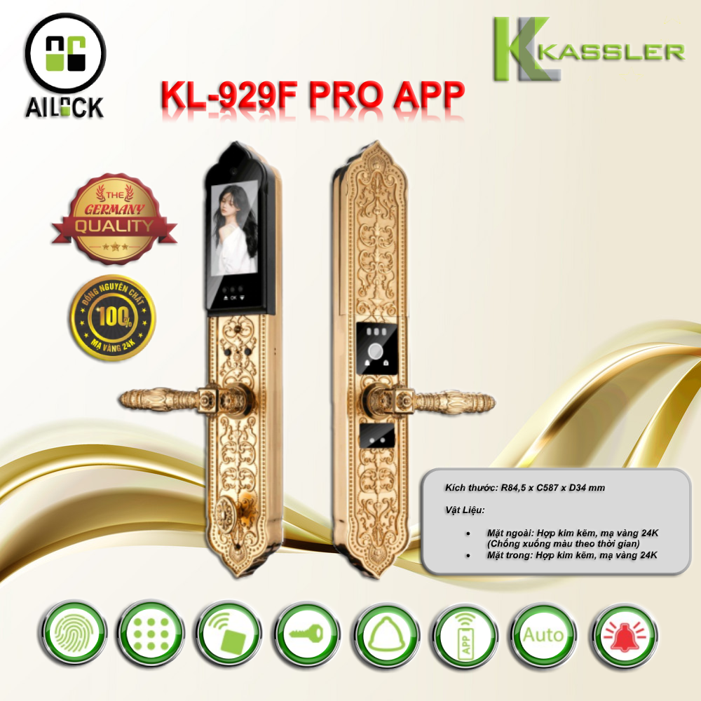 Khóa Vân Tay Cửa Gỗ Đại Sảnh Kassler KL-929F PRO APP