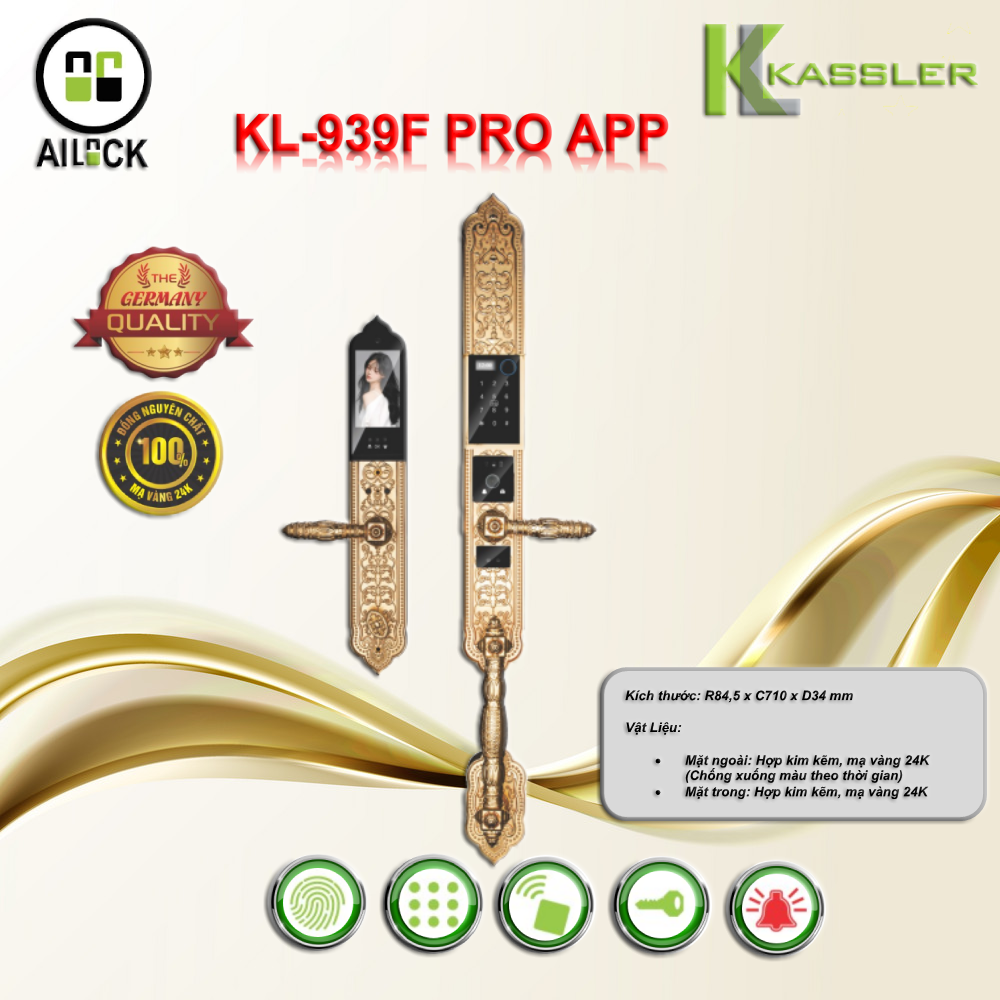 Khóa Vân Tay Cửa Gỗ Đại Sảnh Kassler KL-939F PRO APP