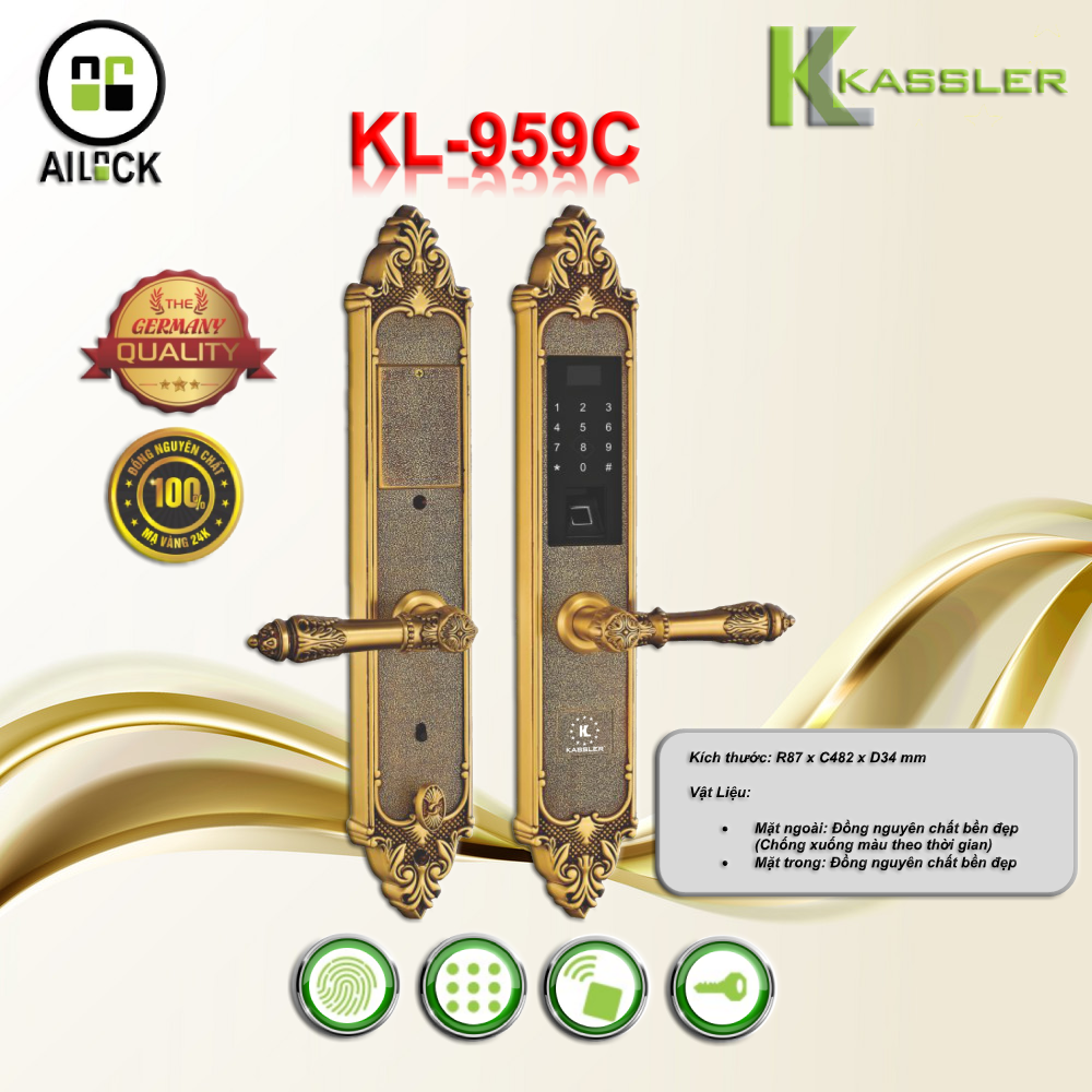 Khóa Vân Tay Cửa Gỗ Đại Sảnh Kassler KL-959C