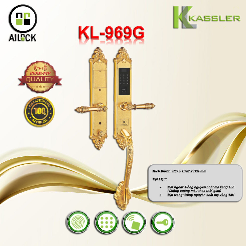 Khóa Vân Tay Cửa Gỗ Đại Sảnh Kassler KL-969G