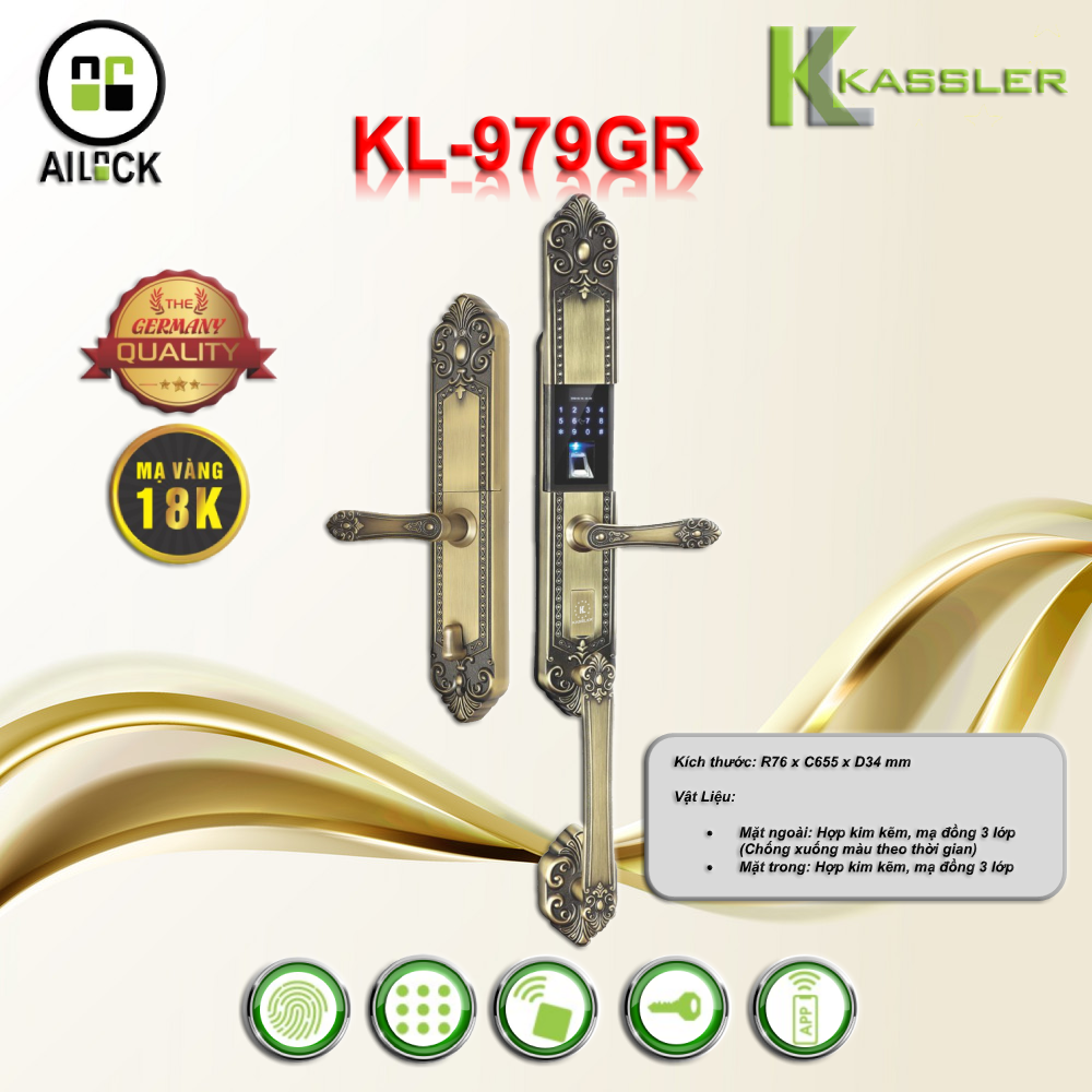 Khóa Vân Tay Cửa Gỗ Đại Sảnh Kassler KL-979GR