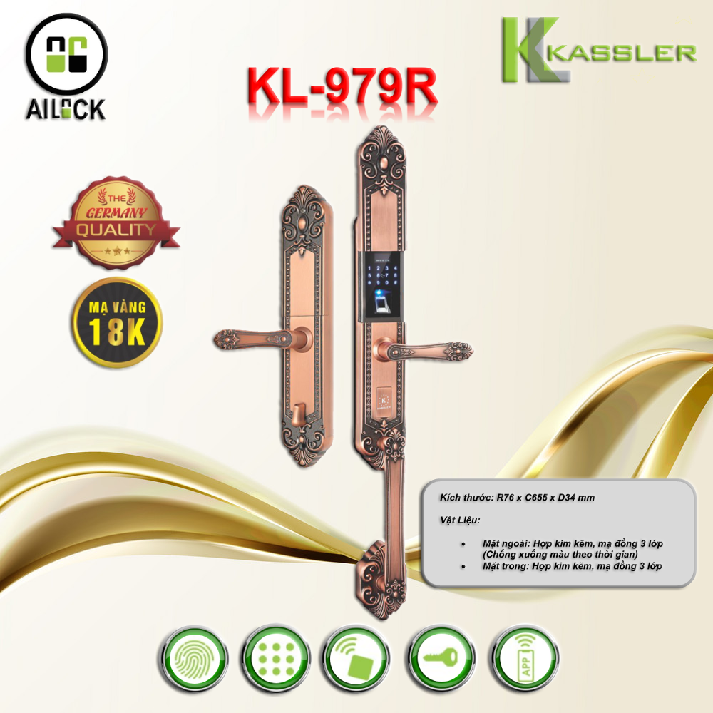 Khóa Vân Tay Cửa Gỗ Đại Sảnh Kassler KL-979R