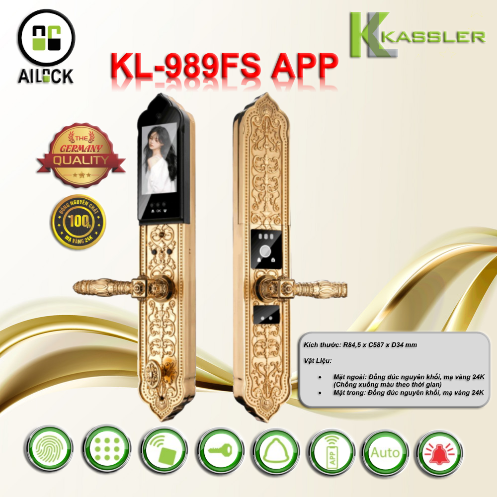 Khóa Vân Tay Cửa Gỗ Đại Sảnh Kassler KL-989FS