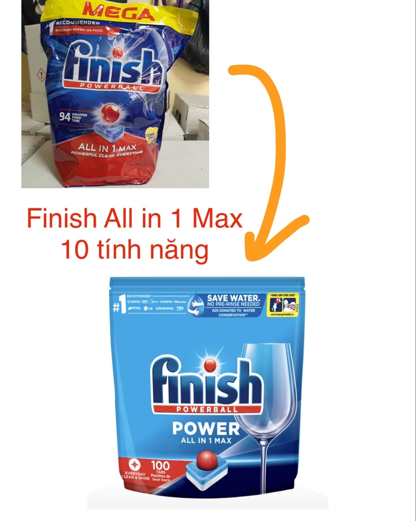 Viên rửa bát Finish (Power) All in 1 Max (10 tính năng) - 100v