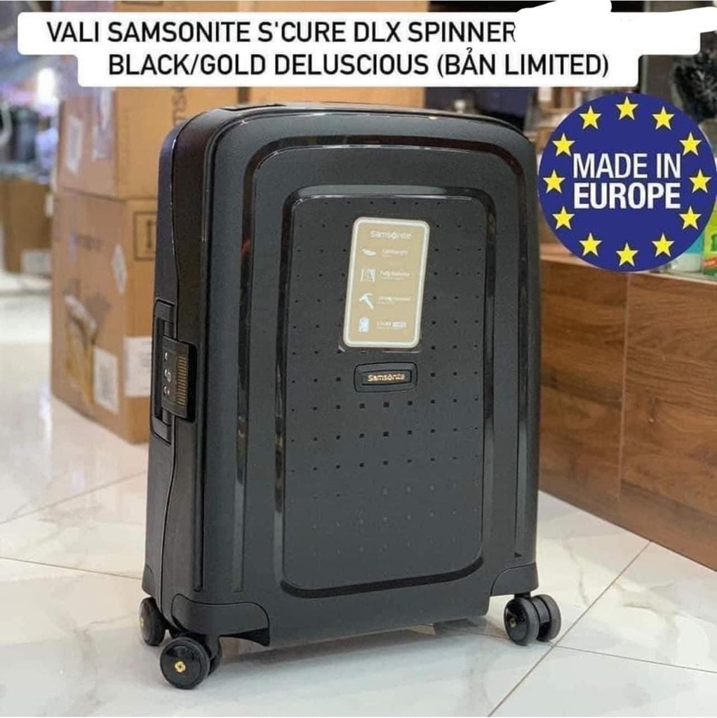 Vali Samsonite S’Cure DLX Black/Gold khoá ngoàm (Size M 24 inch)