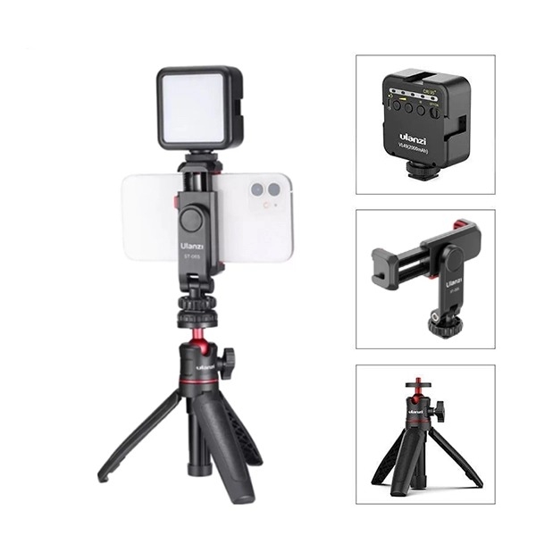 Camnoon Phone Vlog Kit Mini Lampe Vidéo LED Microphone Cardioïde Clip Téléphone Extensible Trépied Avec Luminosité Réglable Pour Live Stream Vlog Vidéo Shooting Vidéo