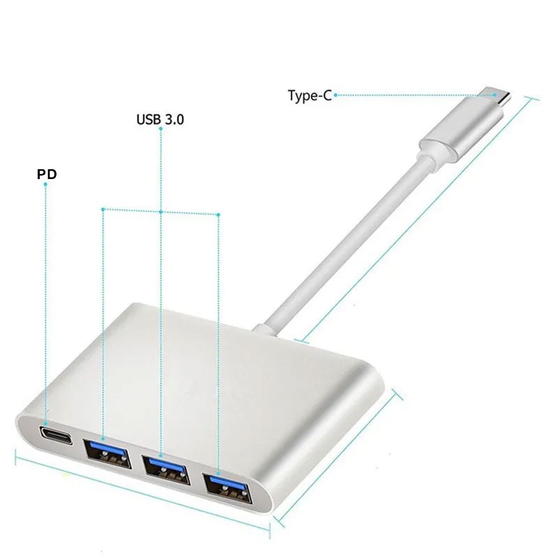 Hub chuyển USB 3.1 Type-C ra 3 cổng USB 3.0 kèm một cổng PD 87W - 4 IN ...