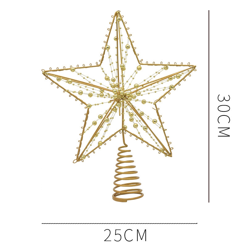 Ngôi sao 5 cánh chuỗi hạt vàng 30cm | Phụ kiện Noel chóp cây thông