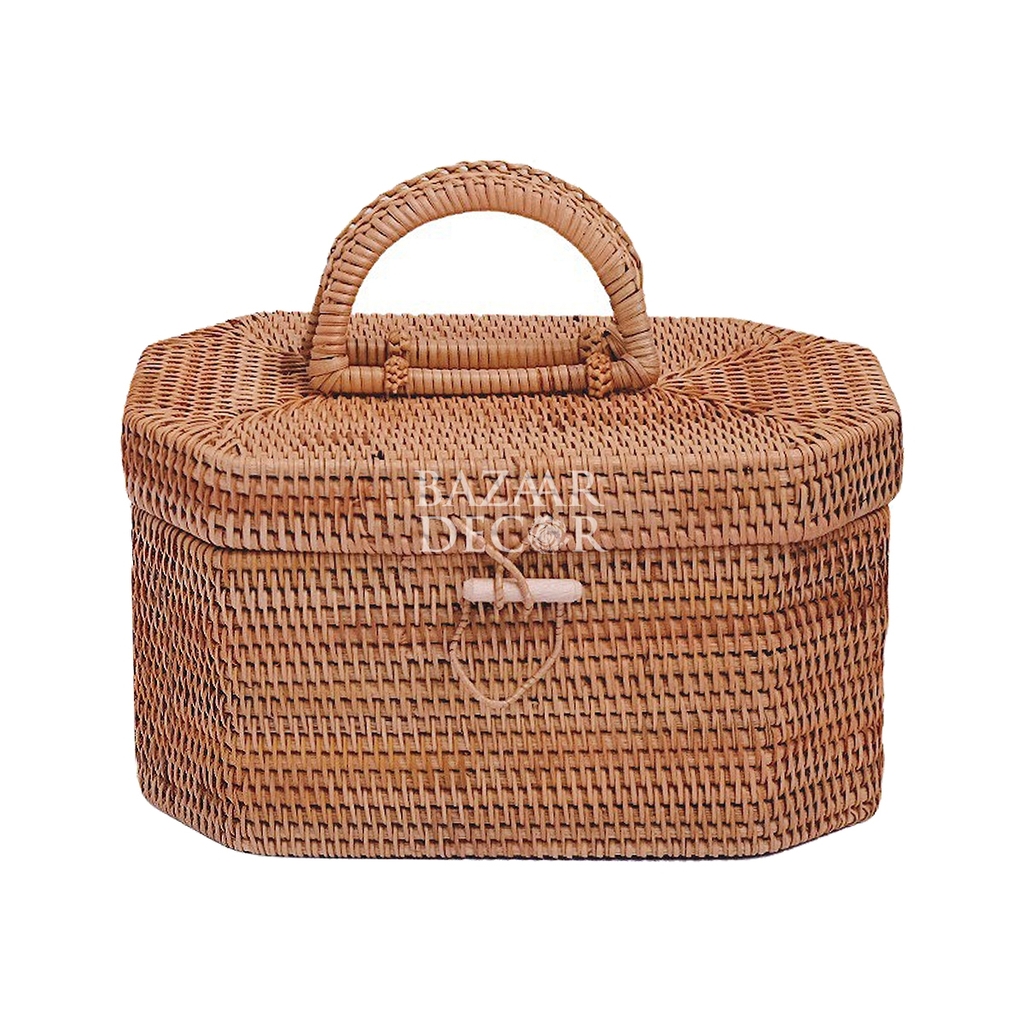 Giỏ mây tre đan lục giác có nắp 15x27x15cm - Bazaar Decor Giỏ Mây Tre Đan Lục Giác Có Nắp 15X27X15Cm - Bazaar Decor