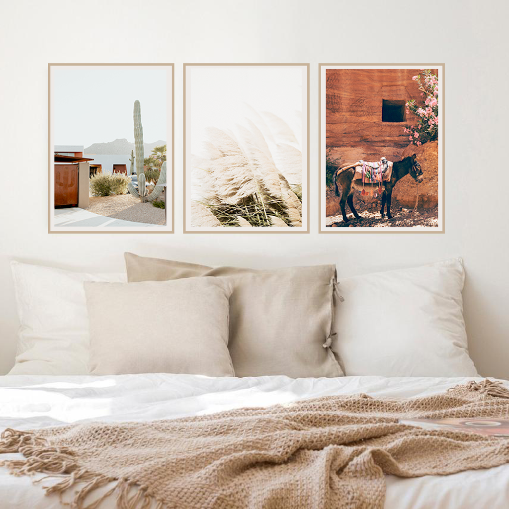 Bộ 03 bức tranh phong cảnh sa mạc- Tranh trang trí phòng khách hiện đại-  Tranh canvas cỏ lau- Mã GN634 Góc nhà Decor