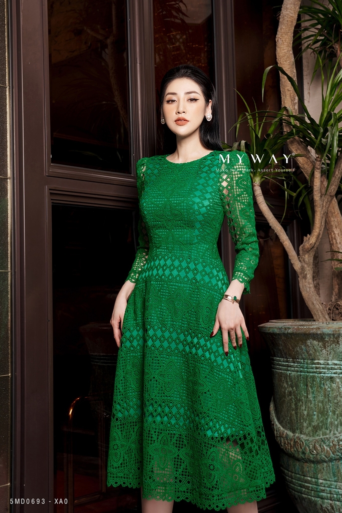 Đầm xòe ren dáng dài cổ tròn - Green | My Way Fashion || Thời ...