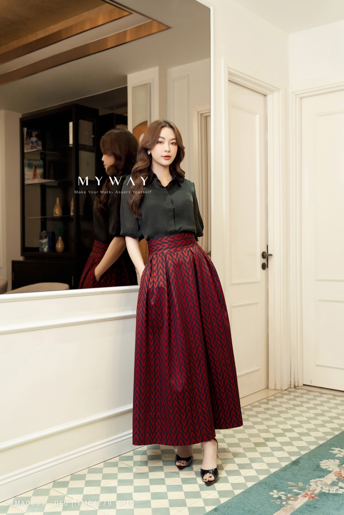 Chân váy xòe dài xếp ly màu kem CV06-37 | Thời trang công sở K&K Fashion