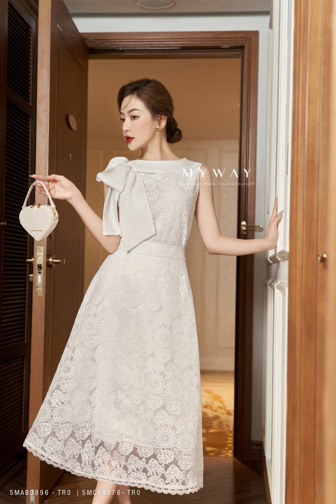 Set Áo Cổ Sen Phối Tay Nơ & Chân Váy Xòe NK Fashion Thanh Lịch, Nữ