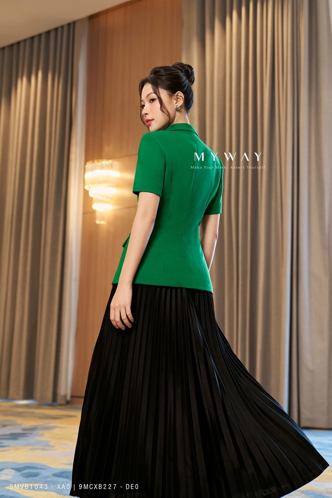 Chân váy xoè dáng dài nữ cao cấp công sở Cúc Fashion CV729 đầm lụa cạp chun  - MixASale