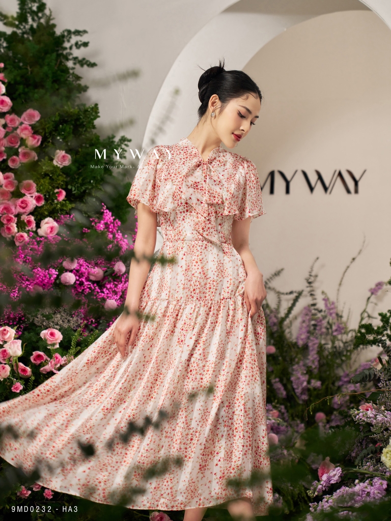 Đầm maxi lụa xòe tay vát họa tiết | My Way Fashion || Thời trang thiết kế  cao cấp