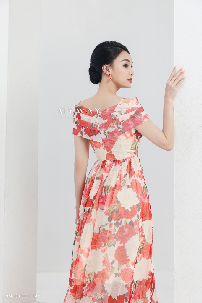 Đầm maxi hoa leo đen trễ vai DL597 – hongvicfashion