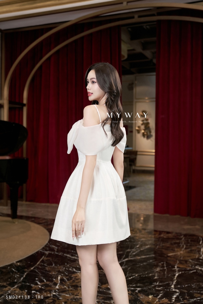 Đầm Xoè Trễ Vai Tone Xanh Luxury Ladonna Dress