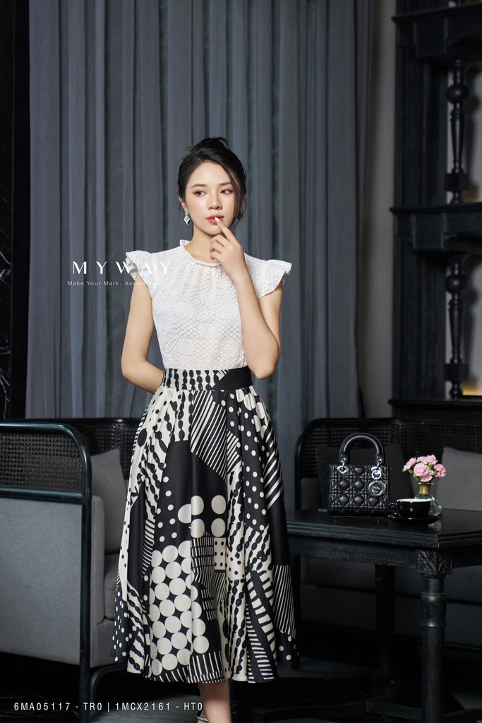 CHÂN VÁY TWEED HỌA TIẾT TRẮNG ĐEN  2D1002  Moceva  Thời Trang Hàng Hiệu
