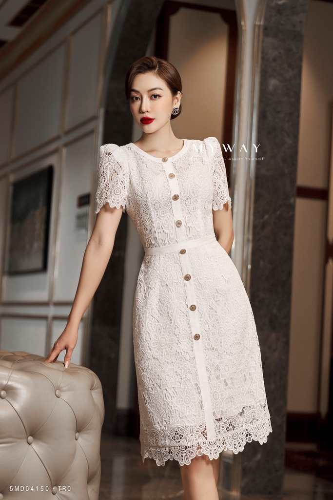 20/V083/01 VÁY XÒE, TAY NỤ HỒNG, REN TRẮNG Zen Fashion