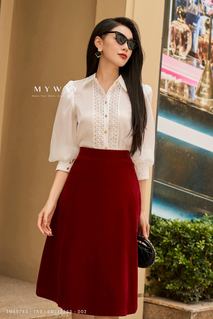 Váy xòe phối voal tay thêu chữ – V812 – Topvay Fashion