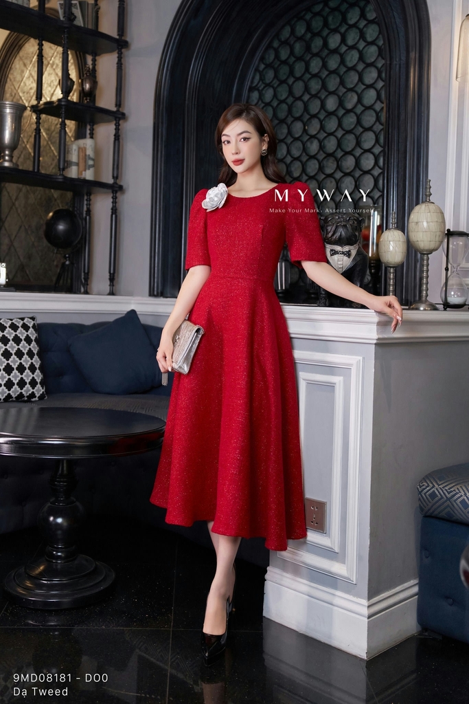 Váy body đỏ trễ vai hoa dự tiệc V7146 | The Queen Fashion