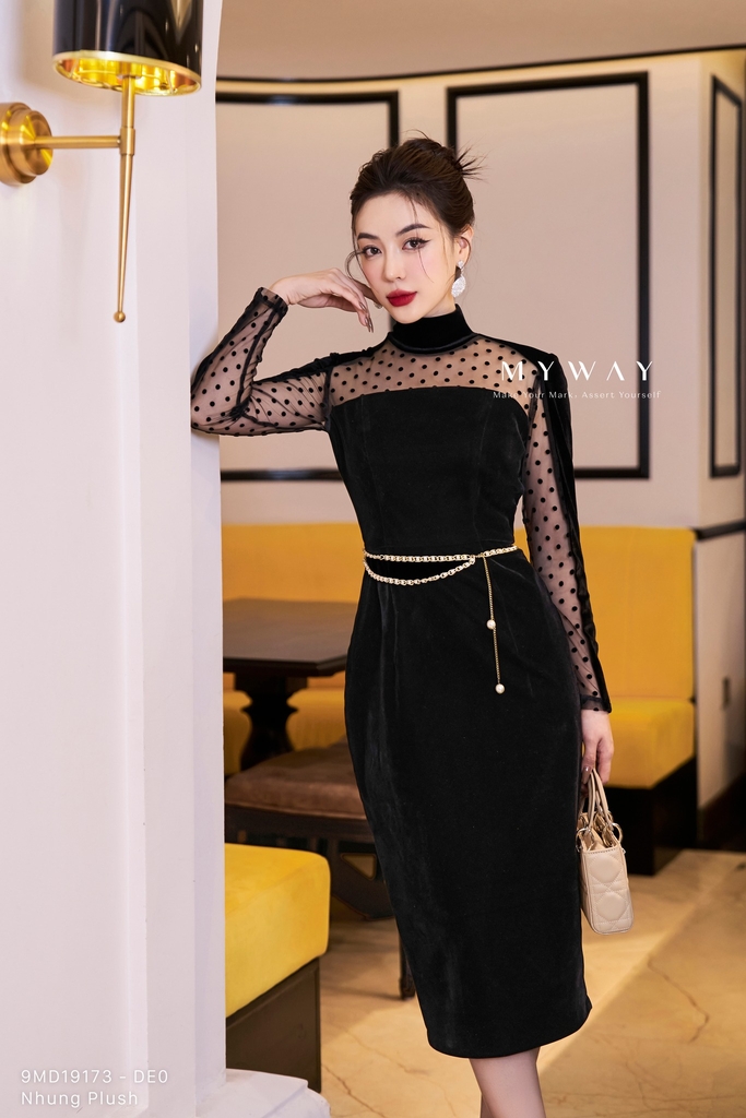 MAX&Co. - Set áo cổ lọ và chân váy midi Matching 3D Velvet Jersey