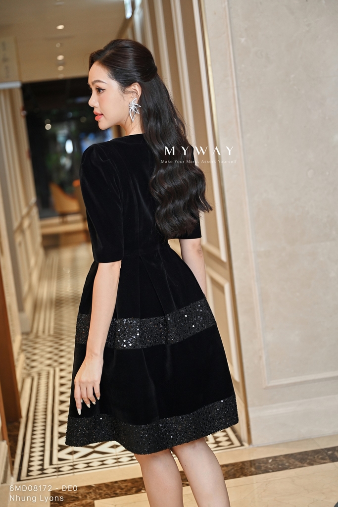 23/V017/L/01/VÁY XÒE A, NƠ 1 VAI, XẾP LY NGỰC, XANH Zen Fashion