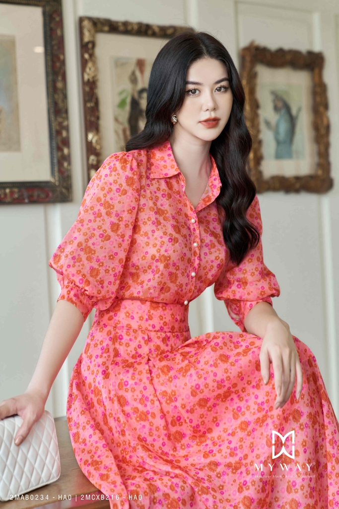 23/V053/XL/05/VÁY XÒE, SN, CÚC NGỰC, GẤM HOA HỒNG Zen Fashion