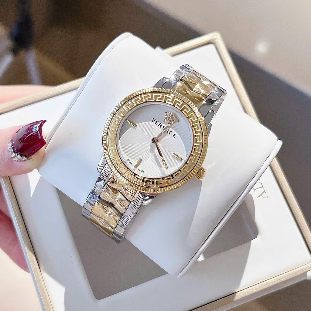 Đồng Hồ Nữ Versace Tribute Dây Thép Demi Vàng Mặt Trắng Size 35mm Quartz