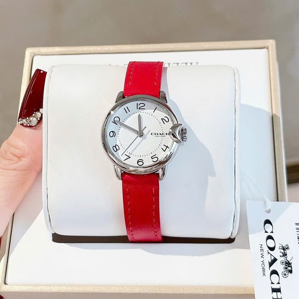 Đồng Hồ Nữ Coach Arden Size 28mm Dây Da Đỏ Mặt Trắng Quartz