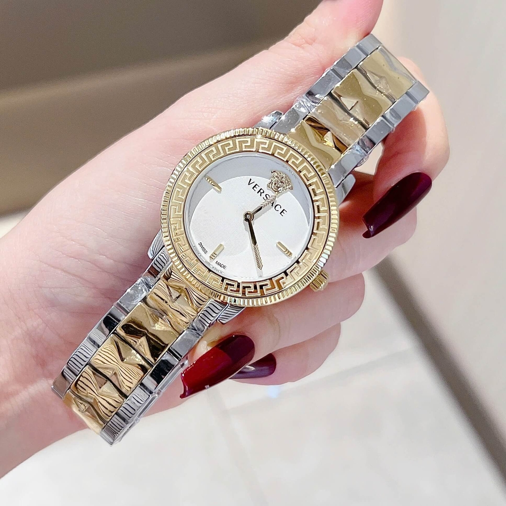 Đồng Hồ Nữ Versace Tribute Dây Thép Demi Vàng Mặt Trắng Size 35mm Quartz