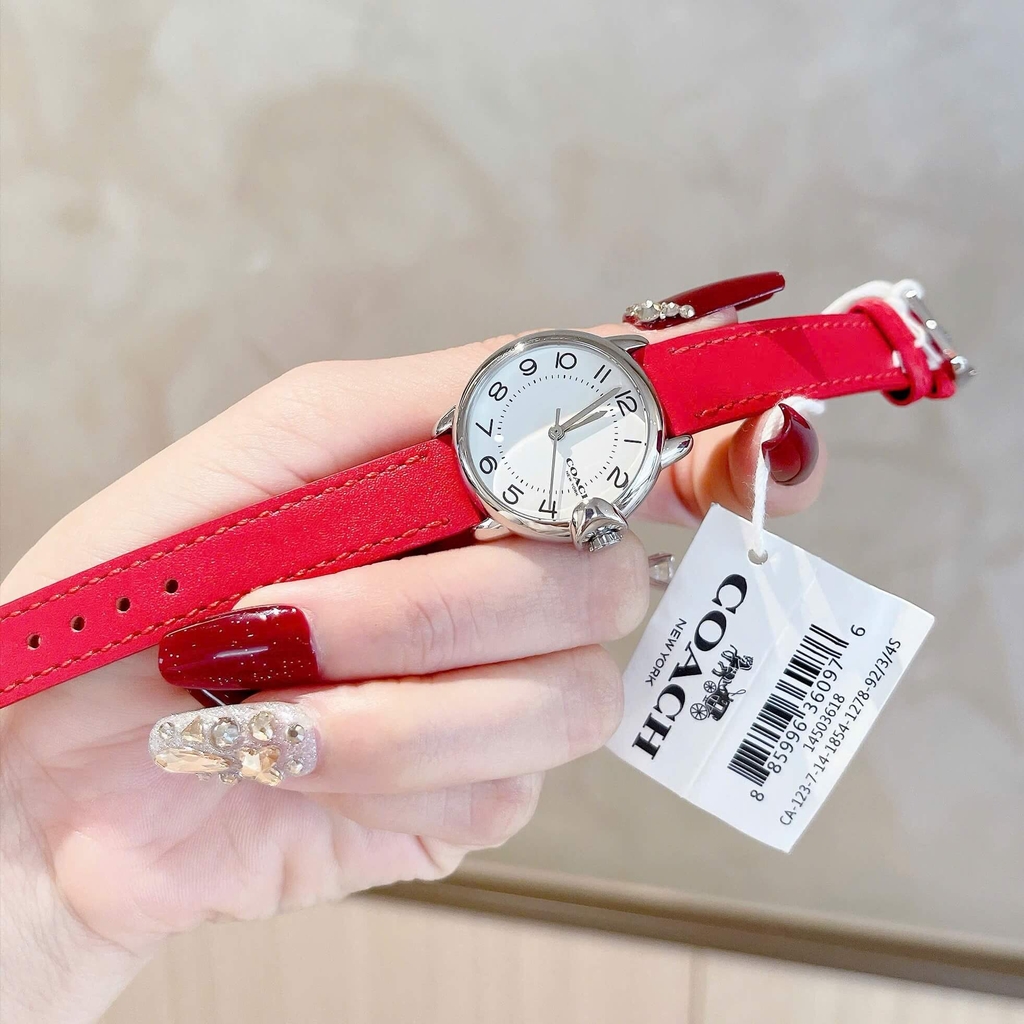 Đồng Hồ Nữ Coach Arden Size 28mm Dây Da Đỏ Mặt Trắng Quartz