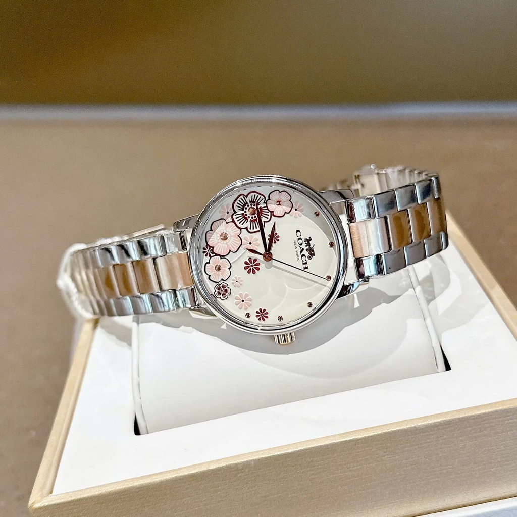 Đồng Hồ Nữ Coach Grand Mặt Hoa Trà Size 36mm Dây Demi Rose Quartz Japan