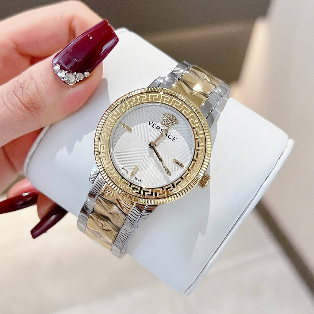 Đồng Hồ Nữ Versace Tribute Dây Thép Demi Vàng Mặt Trắng Size 35mm Quartz